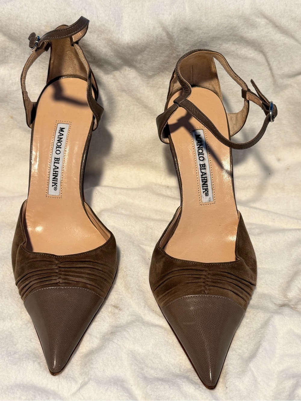Manolo Blahnik Brown Pointed Toe Ankle-Strap Pumps
